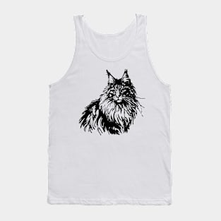 Stick figure of Maine Coon cat in black ink Tank Top